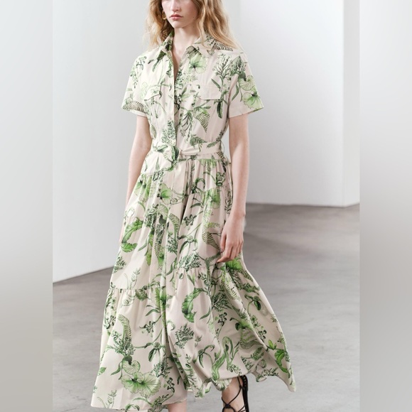 NEW ZARA PRINTED SHIRT DRESS S - Picture 2 of 11